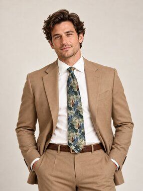 Tropical Tango Silk Necktie Mens Blue Tan Palm Trees Surf Boards Ukules Tie NWTs